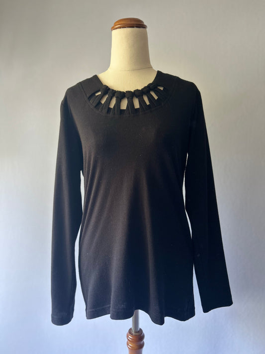SAS Black Lattice Neckline Long Sleeve Top - Size 10
