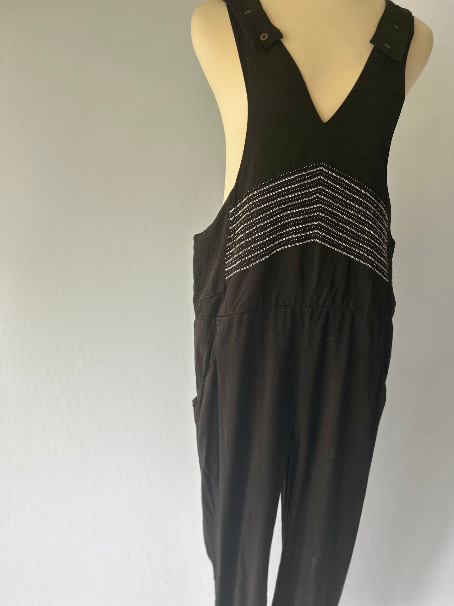 Black Tencel Jumpsuit with Embroidered Detail - Size 2 / M