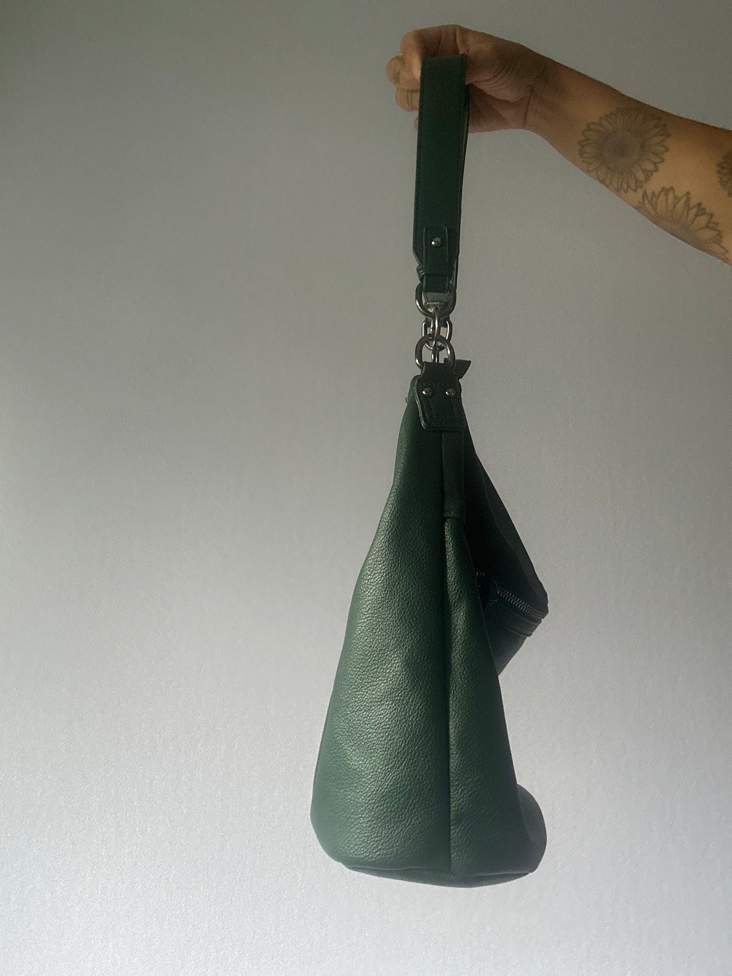 Forest Green Faux Leather Hobo Shoulder Bag - One Size
