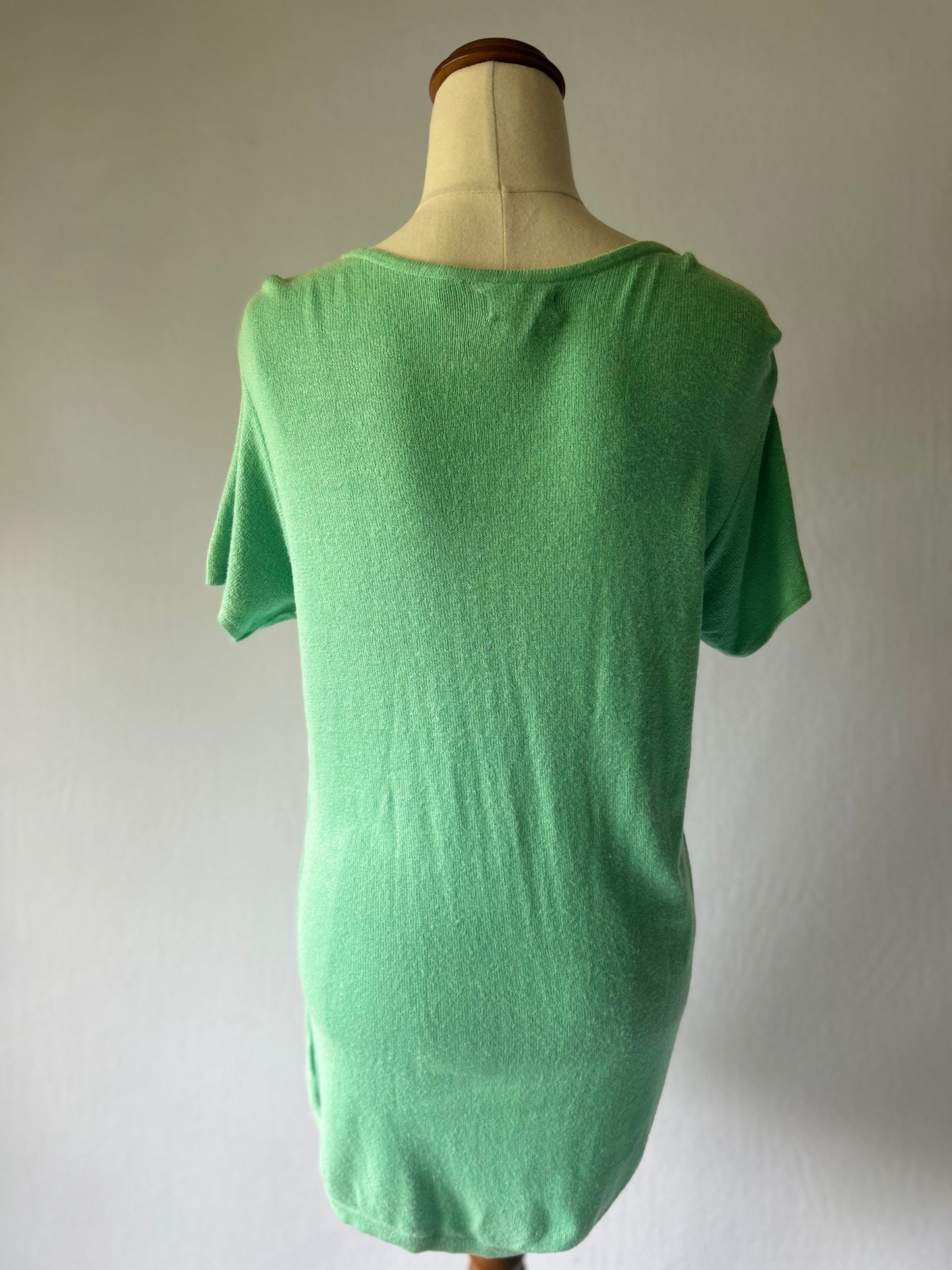 Aqua Green T-Shirt with Abstract Female Print – Size M, Viscose Nylon Blend