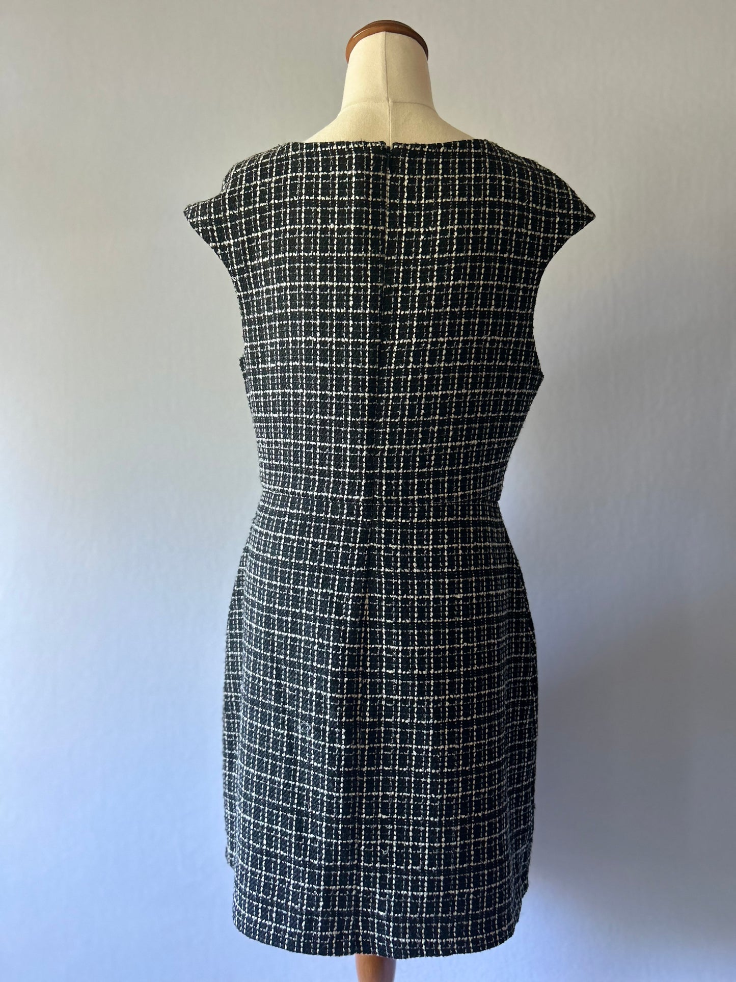 Monochrome Grid-Check Tailored Dress – Size 10