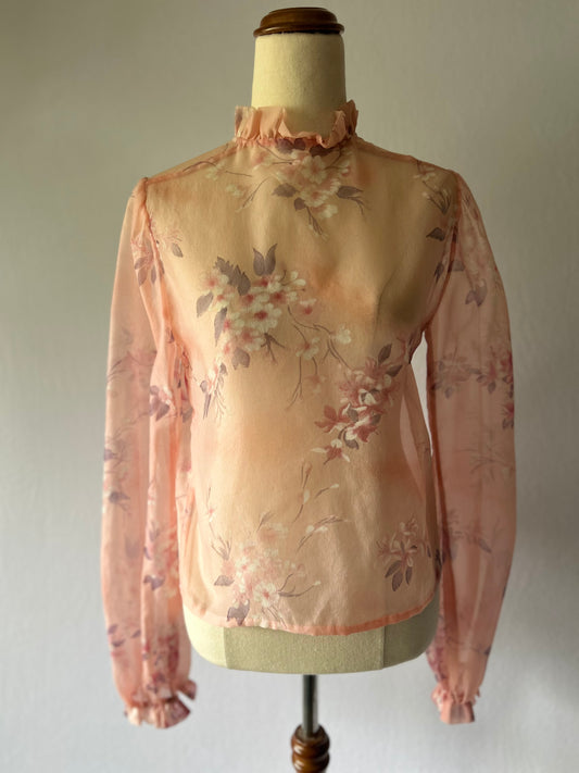 Silk Pink Floral Blouse– Size M