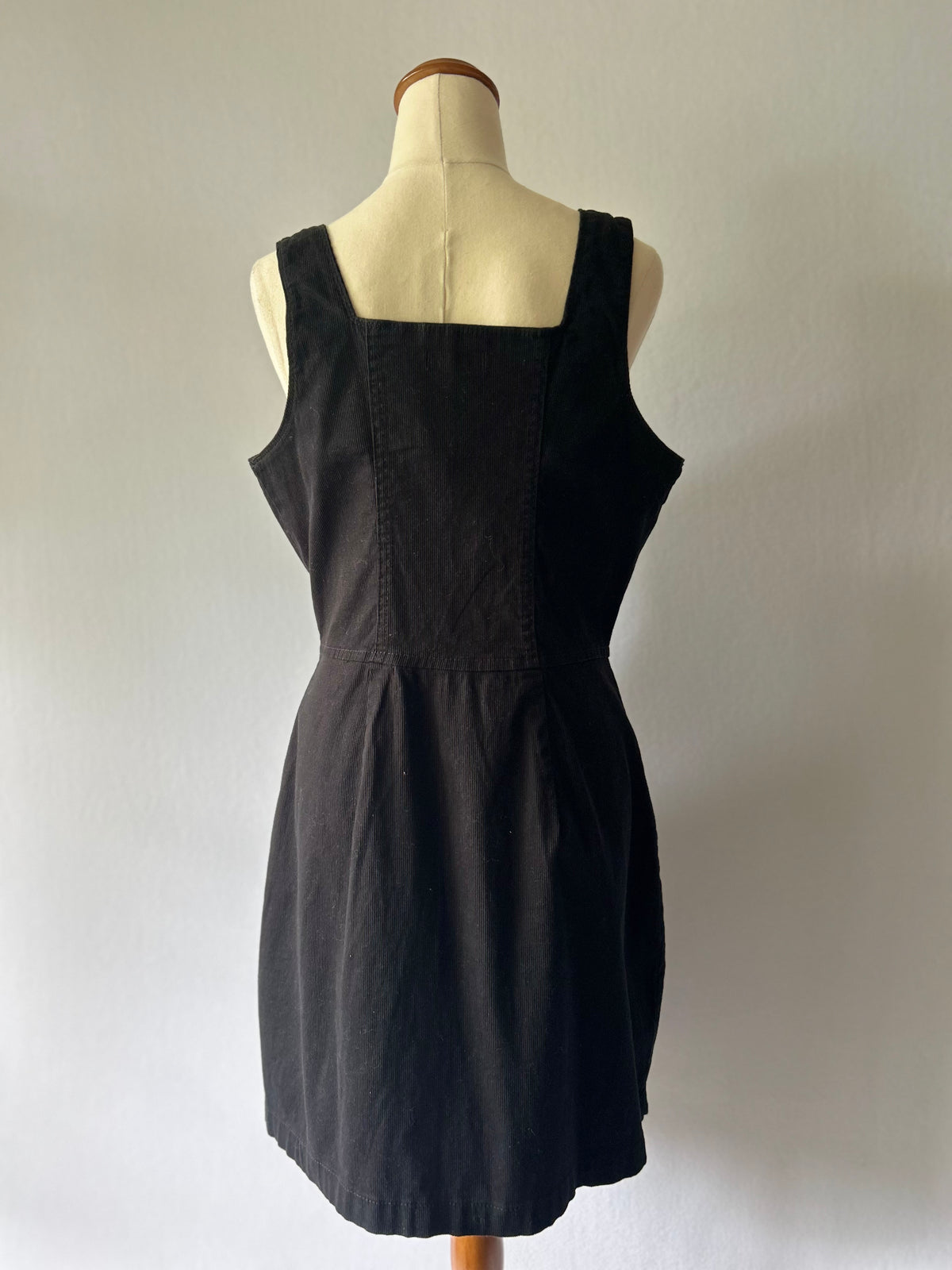 Black Cotton Stretch Button-Through Pinafore Dress - Size 12
