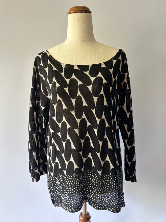 Artisan Monochrome Abstract Print Linen Top - Size M