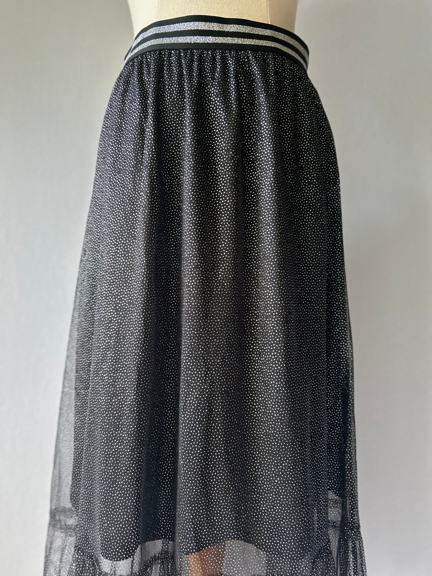 Shimmering Mesh Tulle Maxi Skirt - Black - Size 13/14