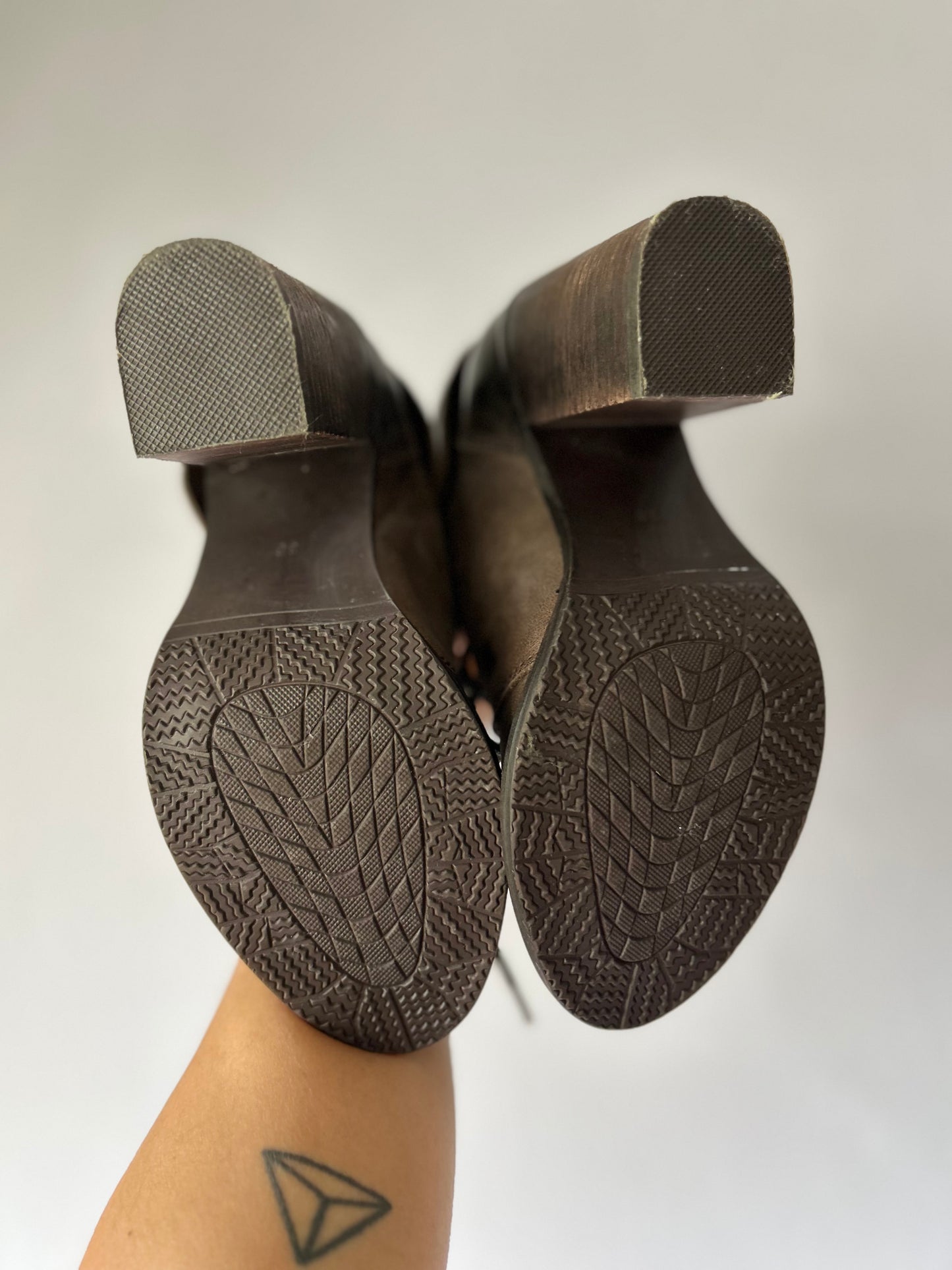 Distressed Leather Lace-Up Combat Ankle Boots with Block Heel (Size 36)