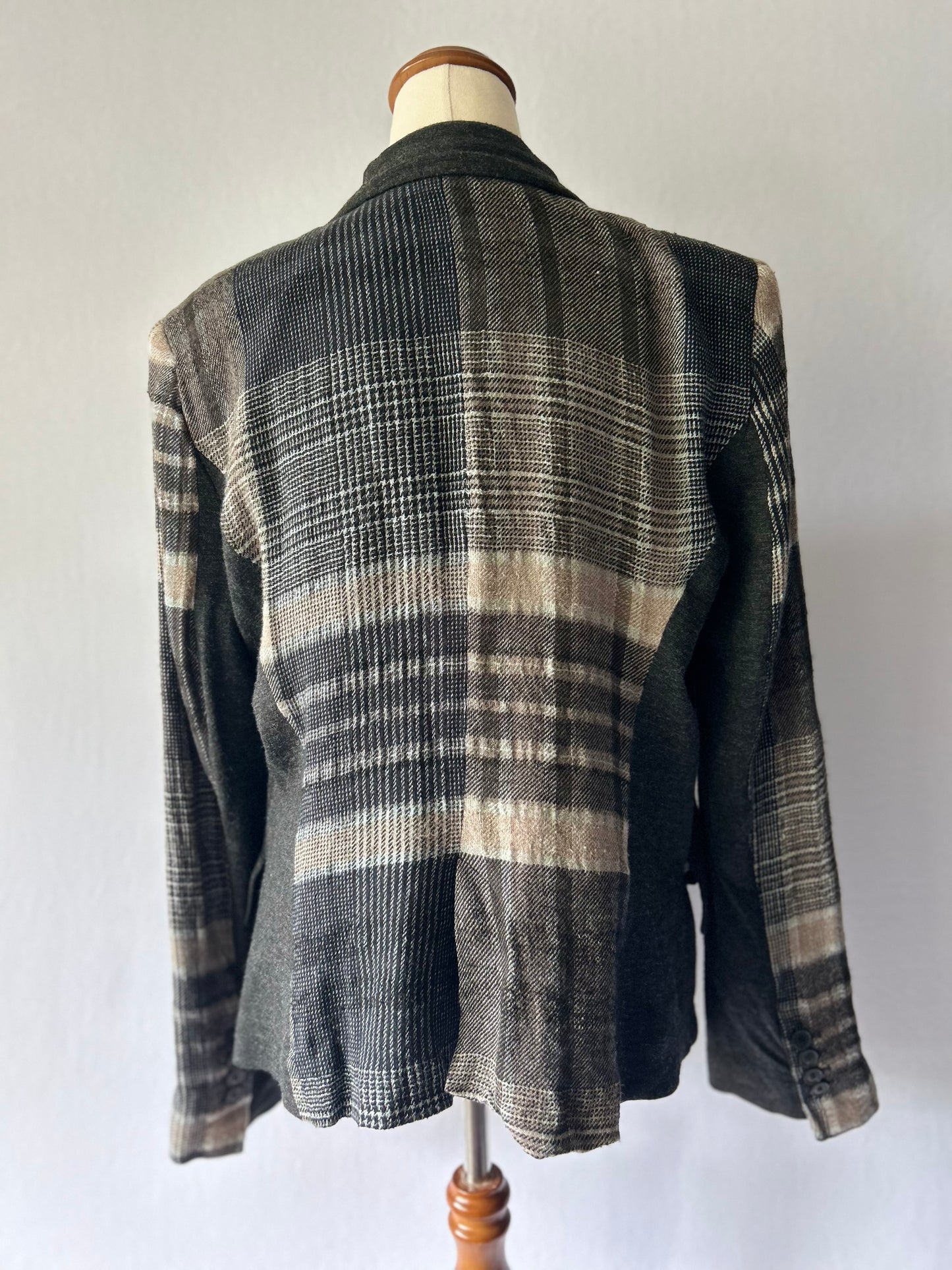 Zara Mixed-Fabric Plaid Tailored Blazer - Size XL