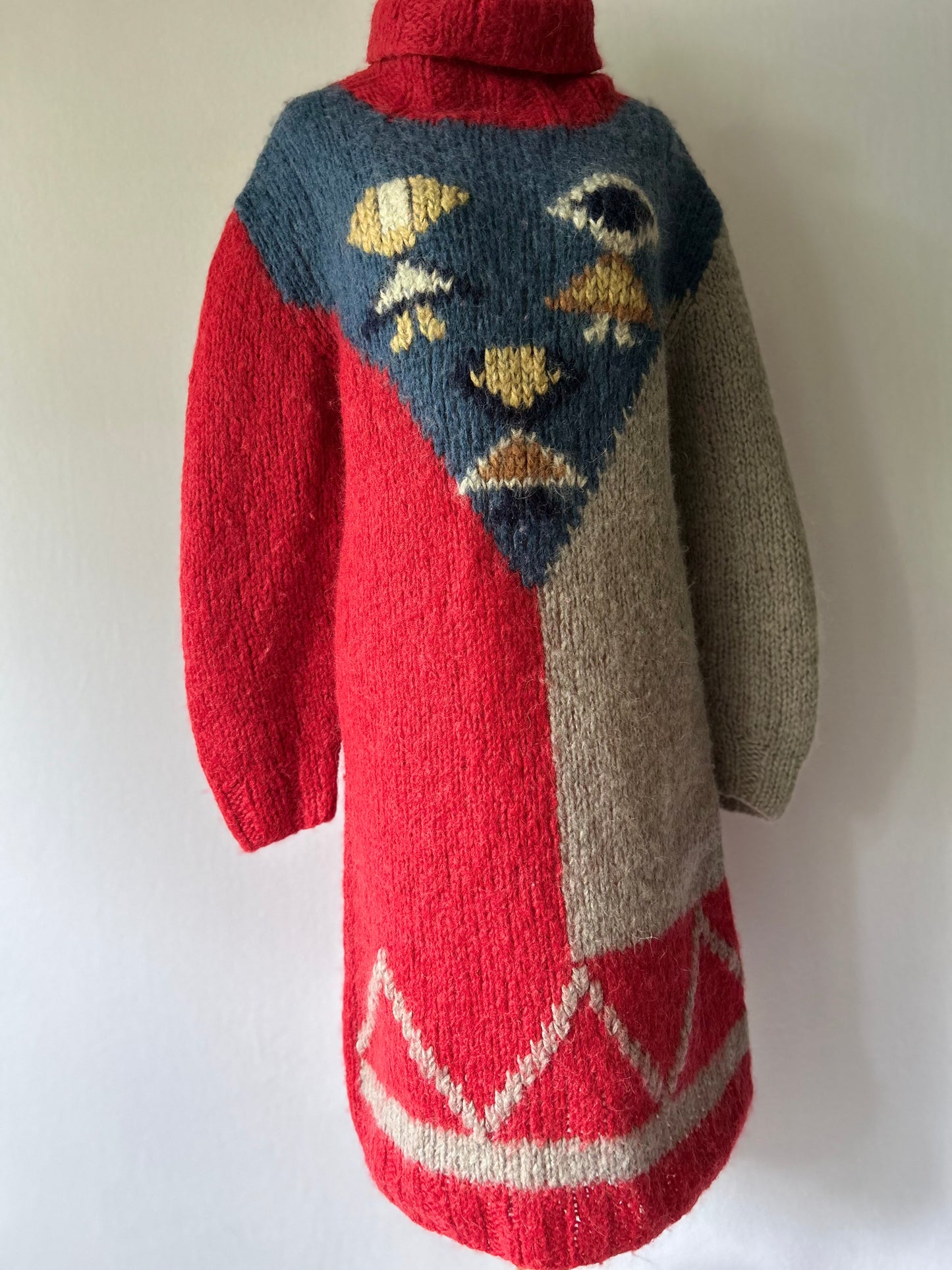 Artisanal Hand-Knit Geometric Wool Dress – Size L
