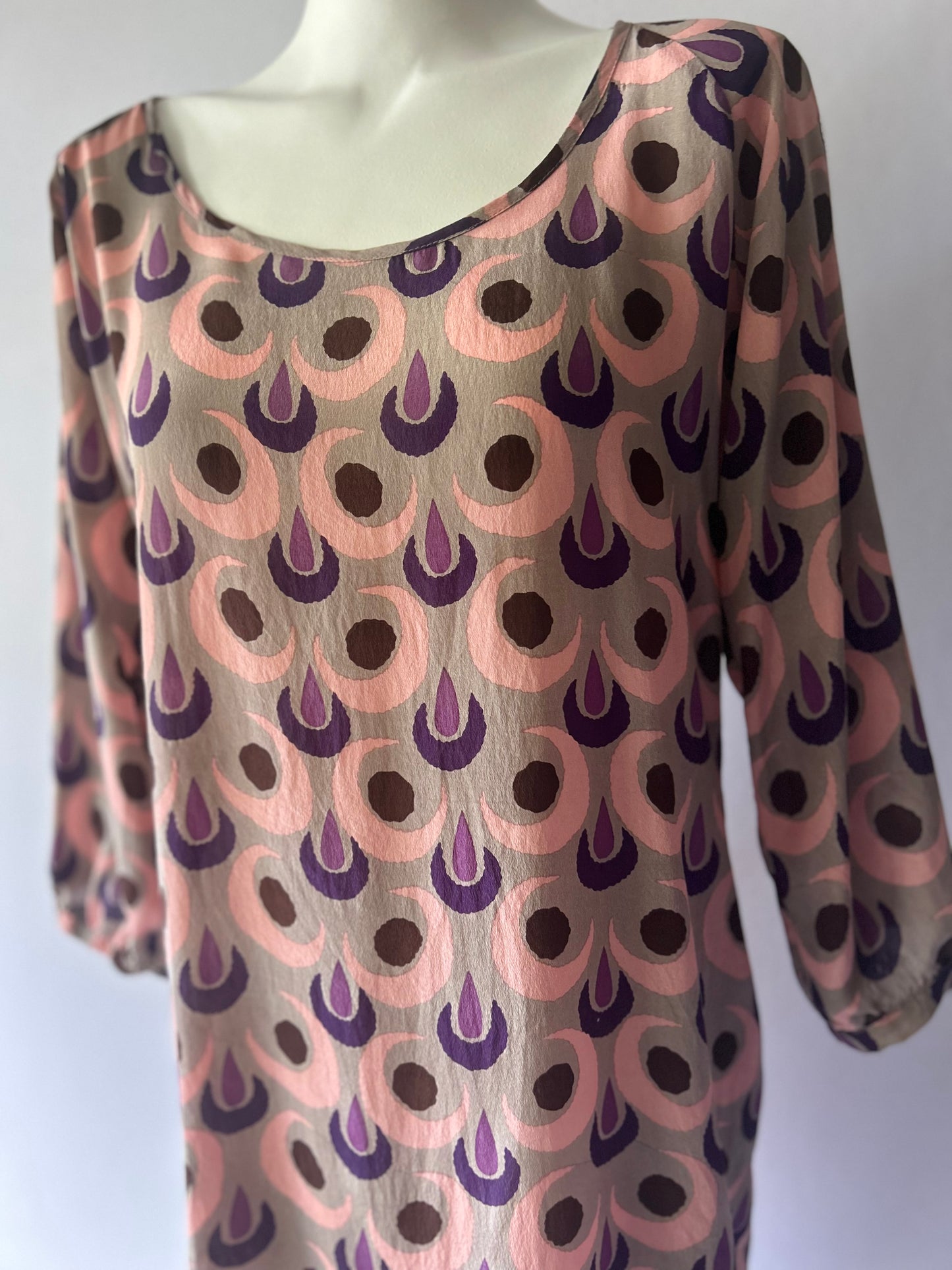 Juliette Hogan 100% Silk Geometric Print Tunic Dress - Size 12