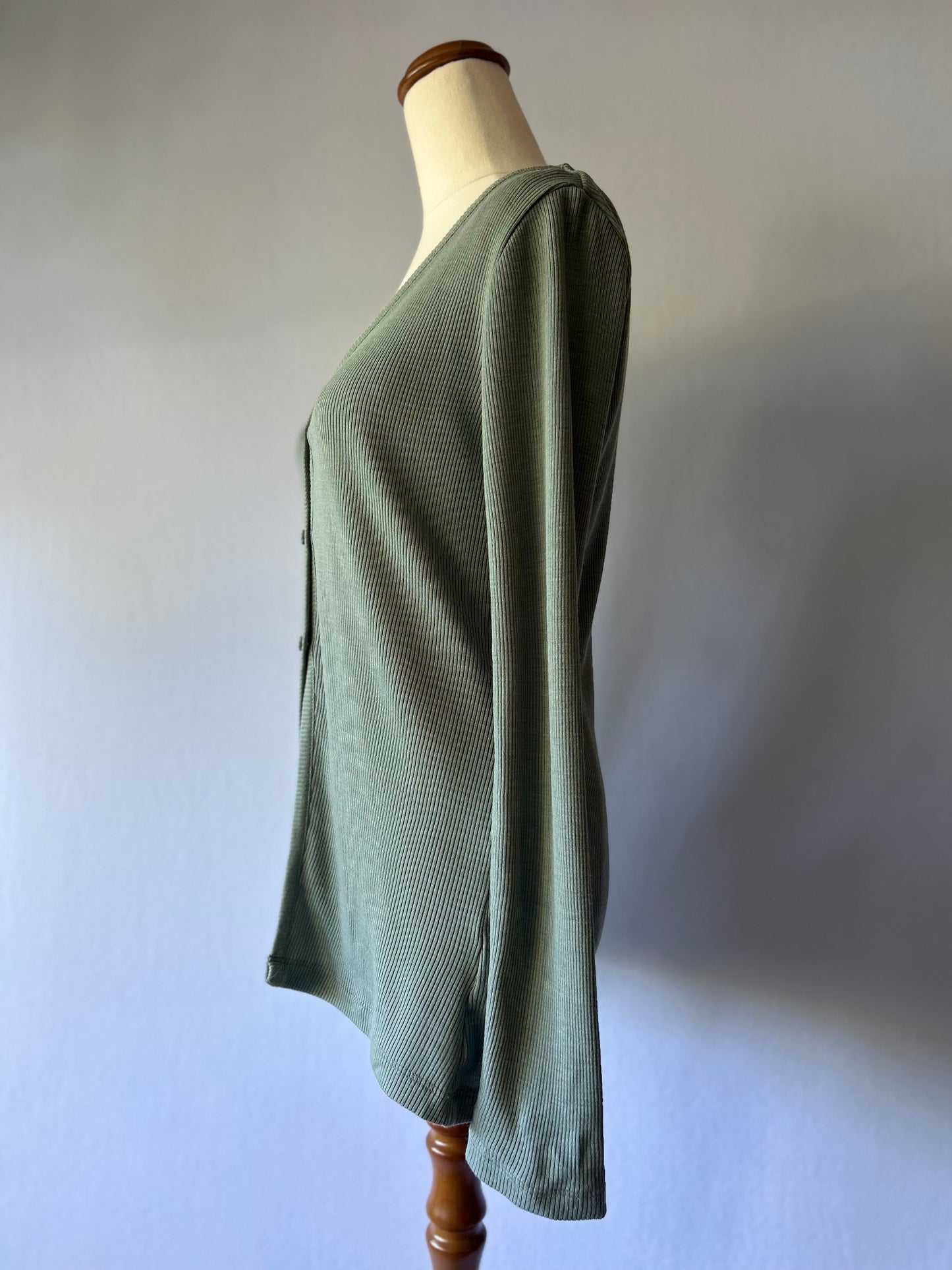 Kookai Sage Green Ribbed Merino Wool Cardigan - Size 8