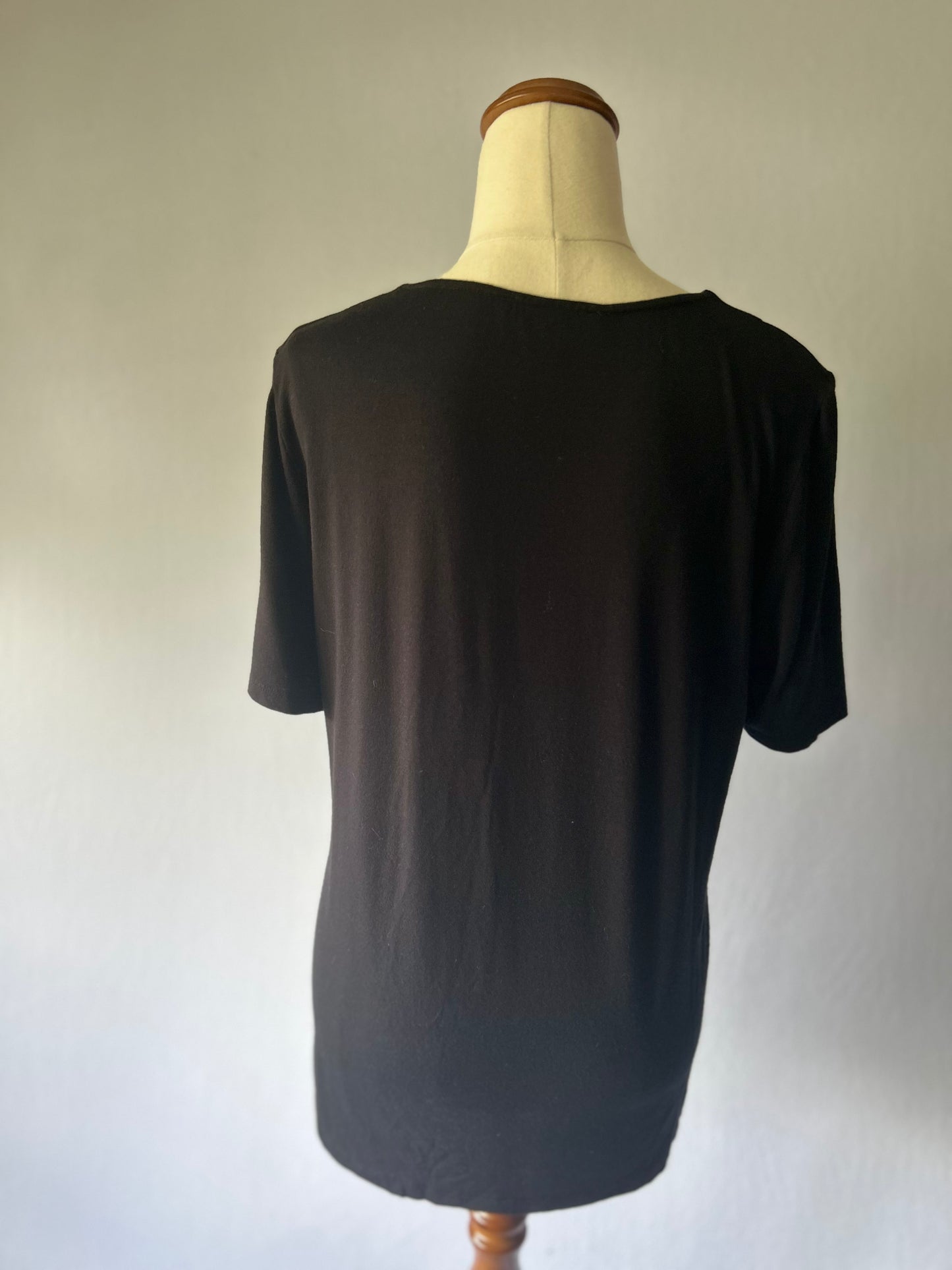 TOAT Black Top with Ruffle Detail – Size 10, Made in New Zealand, Viscose Blend