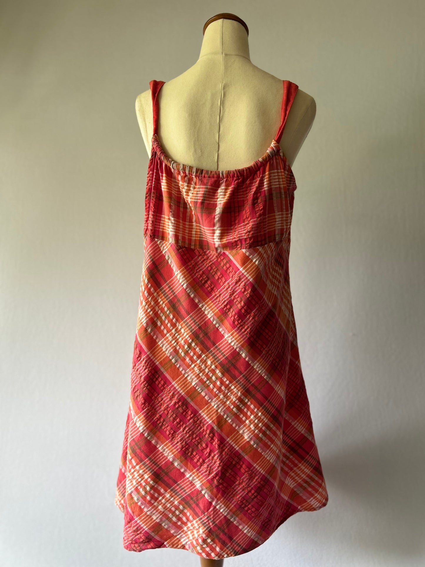 Red Plaid Cotton Dress – Size L/14 – 100% Cotton