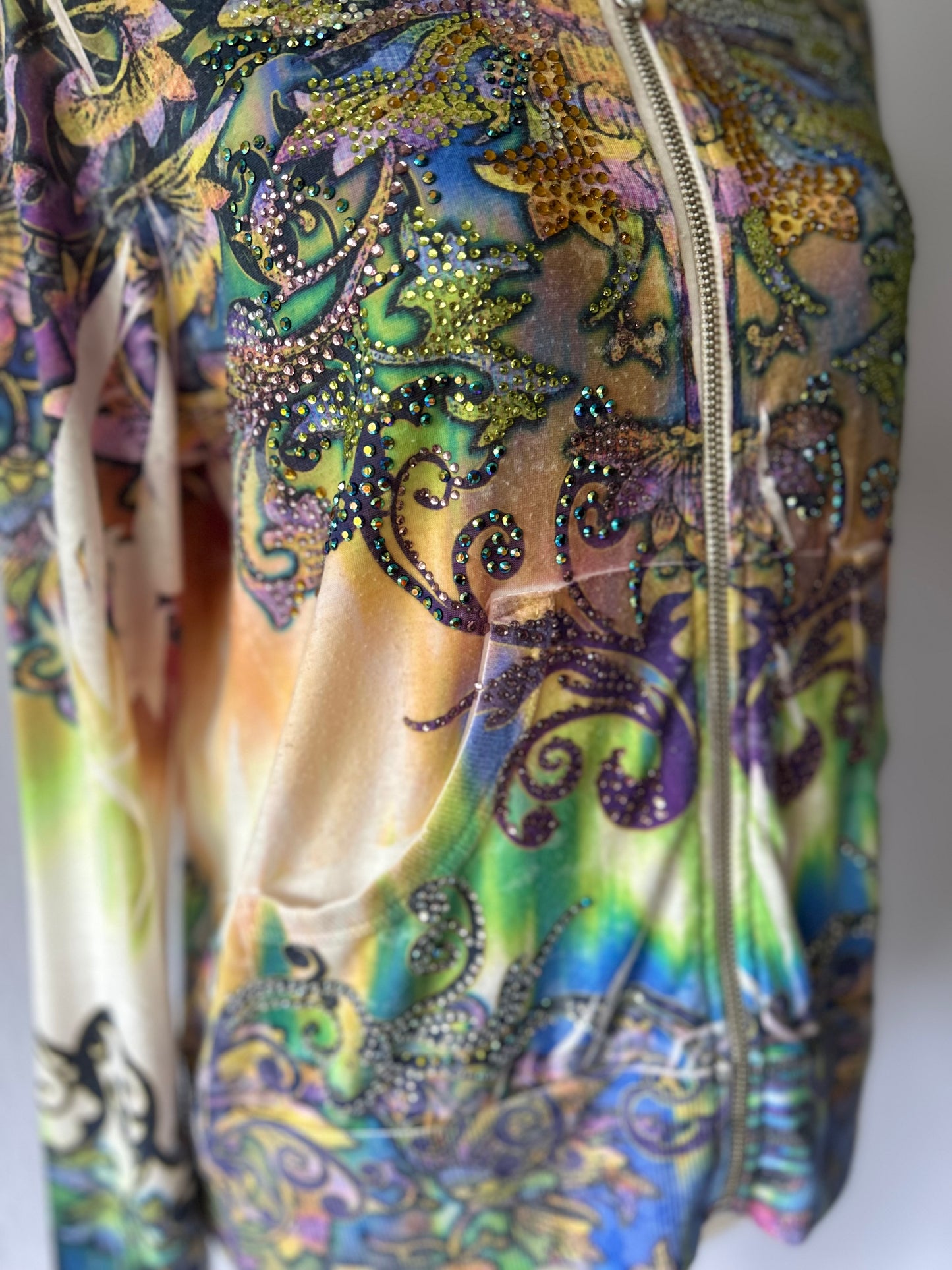 Y2K Rhinestone Embellished Graphic Zip-Up Hoodie - Size L