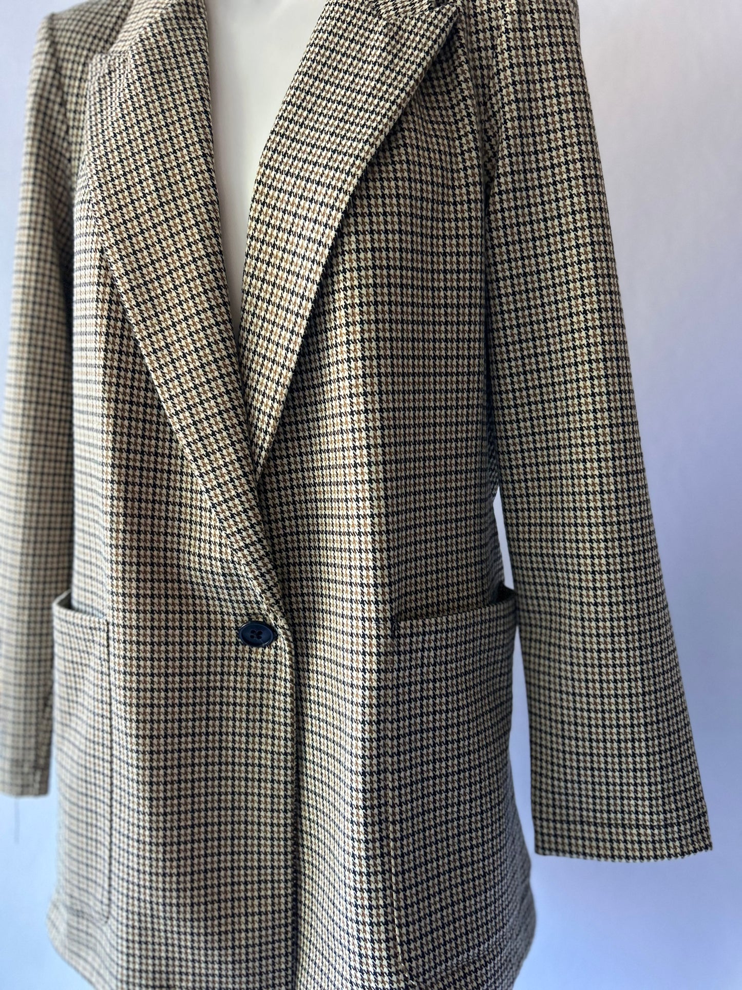 Houndstooth Check Single Button Blazer | Tan & Black | Size EUR 44