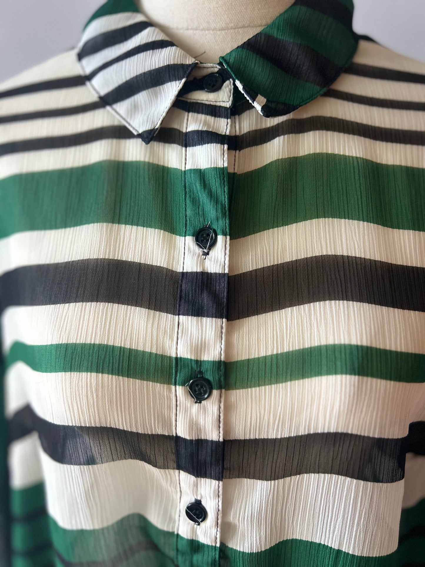 Coco&Belle Graphic Mixed-Stripe Sheer Chiffon Chemise Dress - Green & Black - Size 12