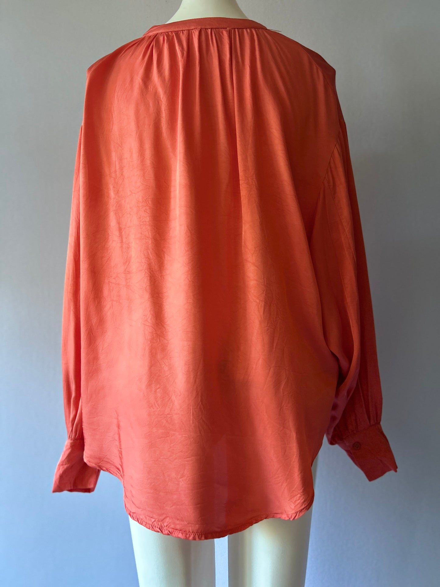 Coral Satin-Finish Relaxed Blouse - Size L