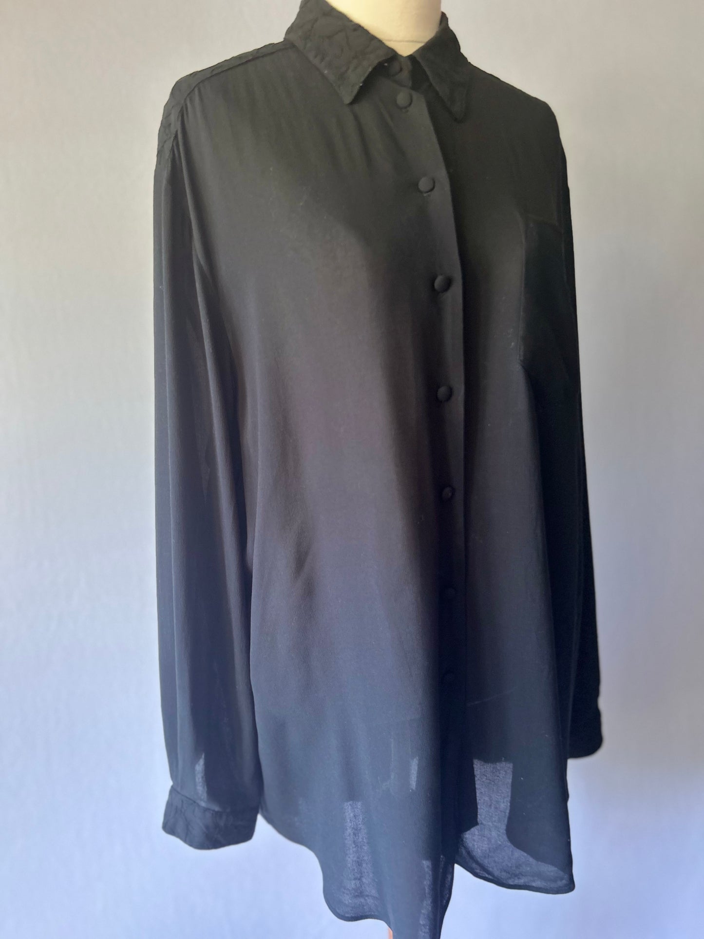 Black Viscose Shirt – Size 14 – Made in New Zealand