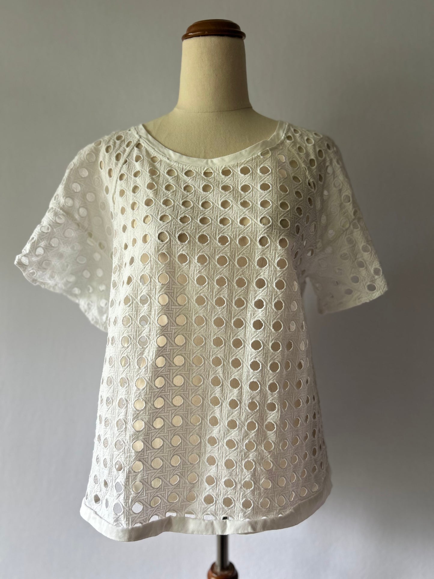 White Eyelet Broderie Anglaise Cotton Top - Size 10