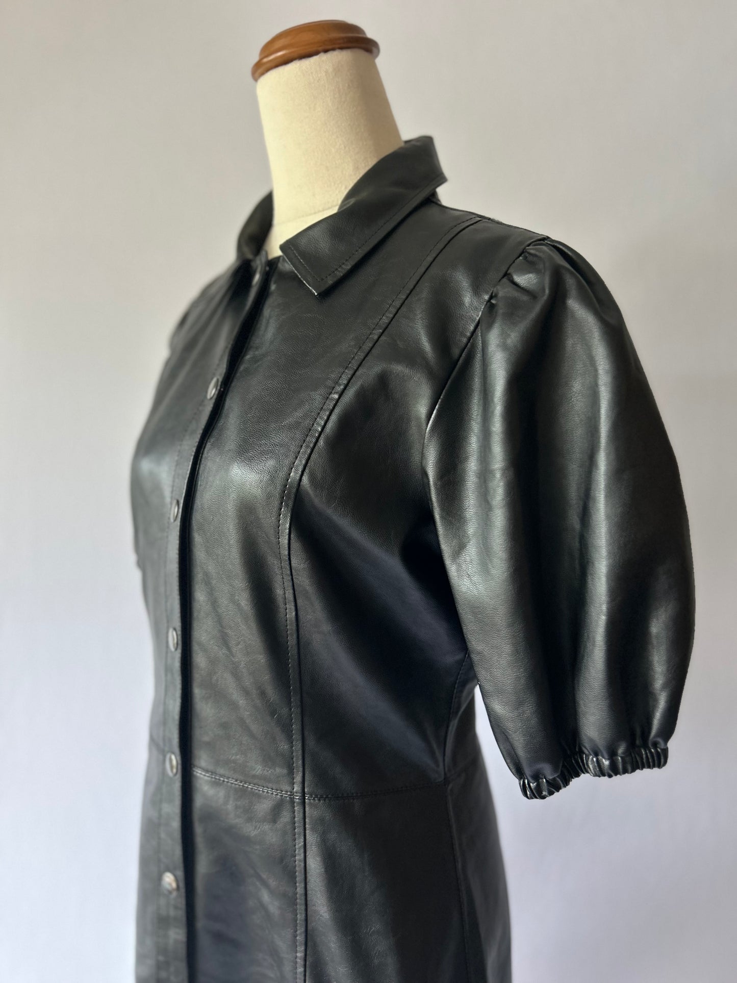 80s Style Black Faux Leather Dress – Size 10