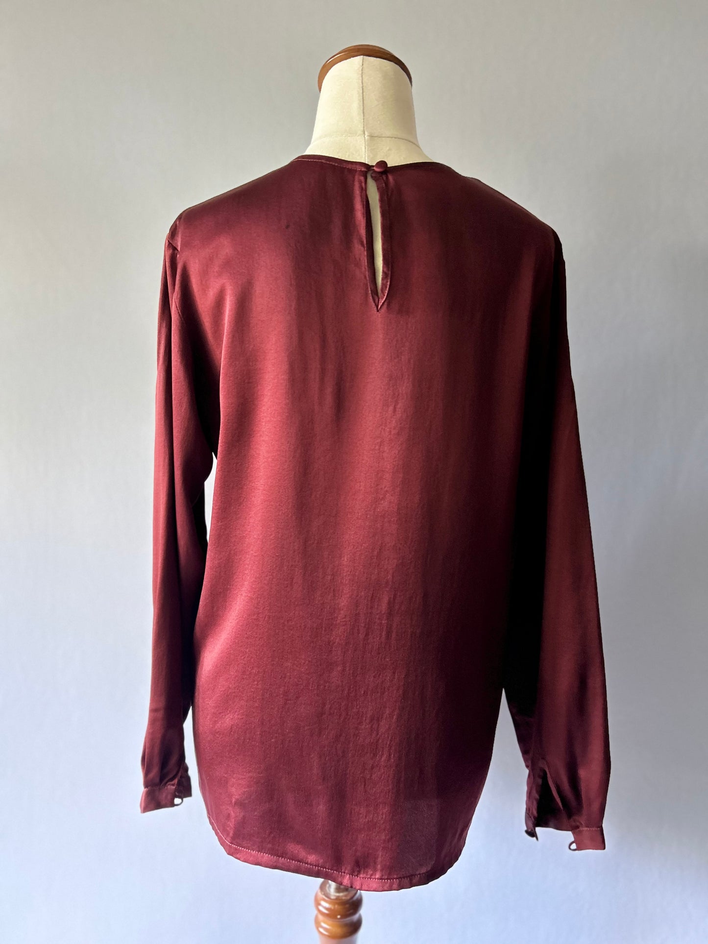 Ranier Vintage 100% Pure Silk Long-Sleeve Embroidered Blouse - Size 8