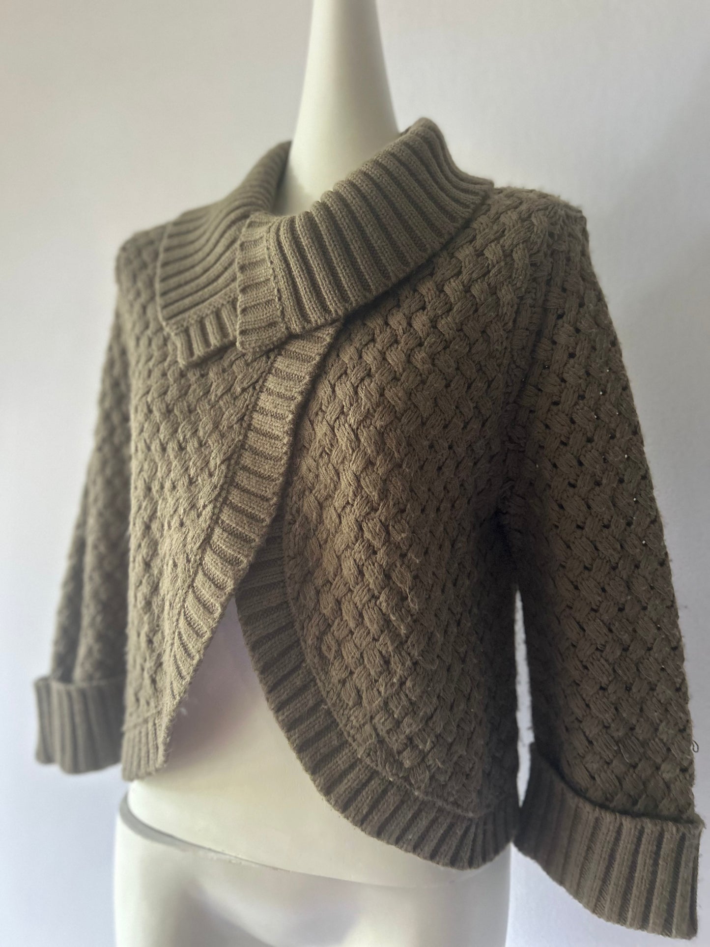 Ribbed Chunky Knit Cardigan - Taupe - Size 40