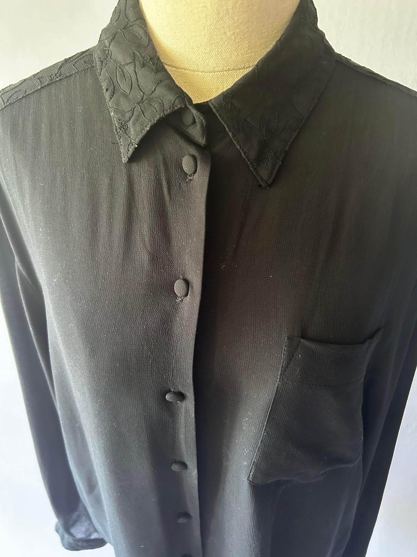 Black Viscose Shirt – Size 14 – Made in New Zealand