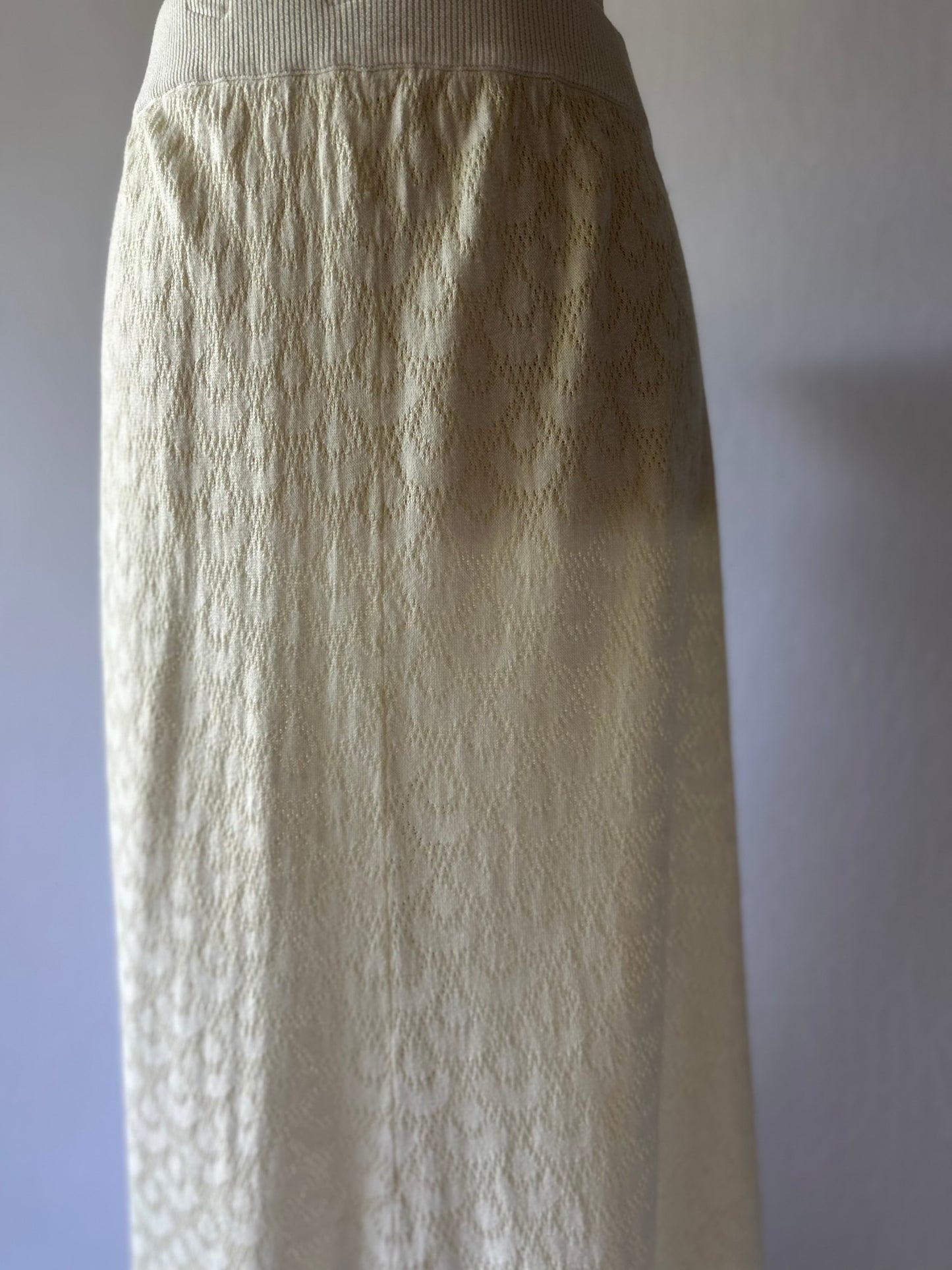 Cream Open-Knit Lyocell Blend Maxi Skirt - Size L
