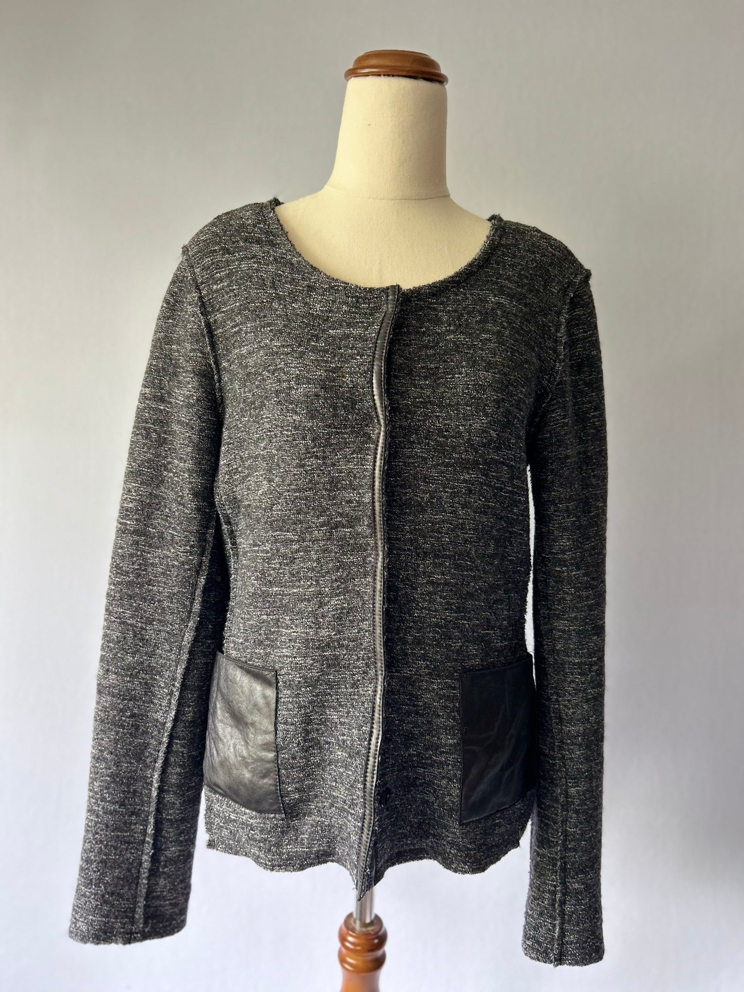 Graham & Spencer Wool-Blend Cardigan with Lambskin Leather Pockets – Size S