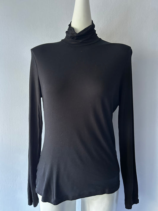 Black High-Neck Long Sleeve Turtleneck Top - Size M