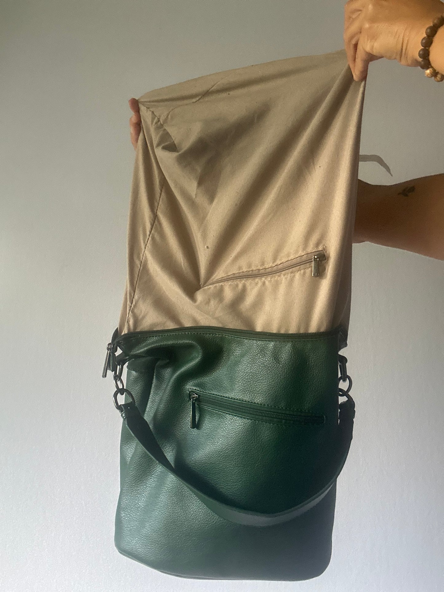 Forest Green Faux Leather Hobo Shoulder Bag - One Size