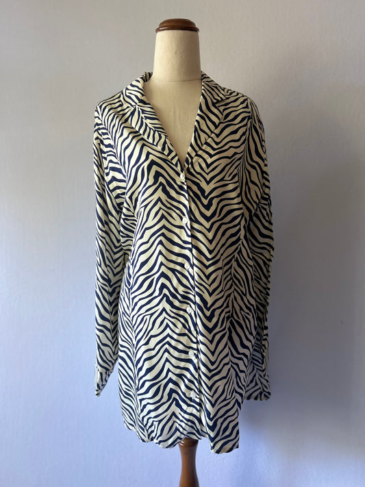 NWT Navy Zebra Print Viscose Lyocell Longline Sleep Shirt - Size XS, Made in NZ