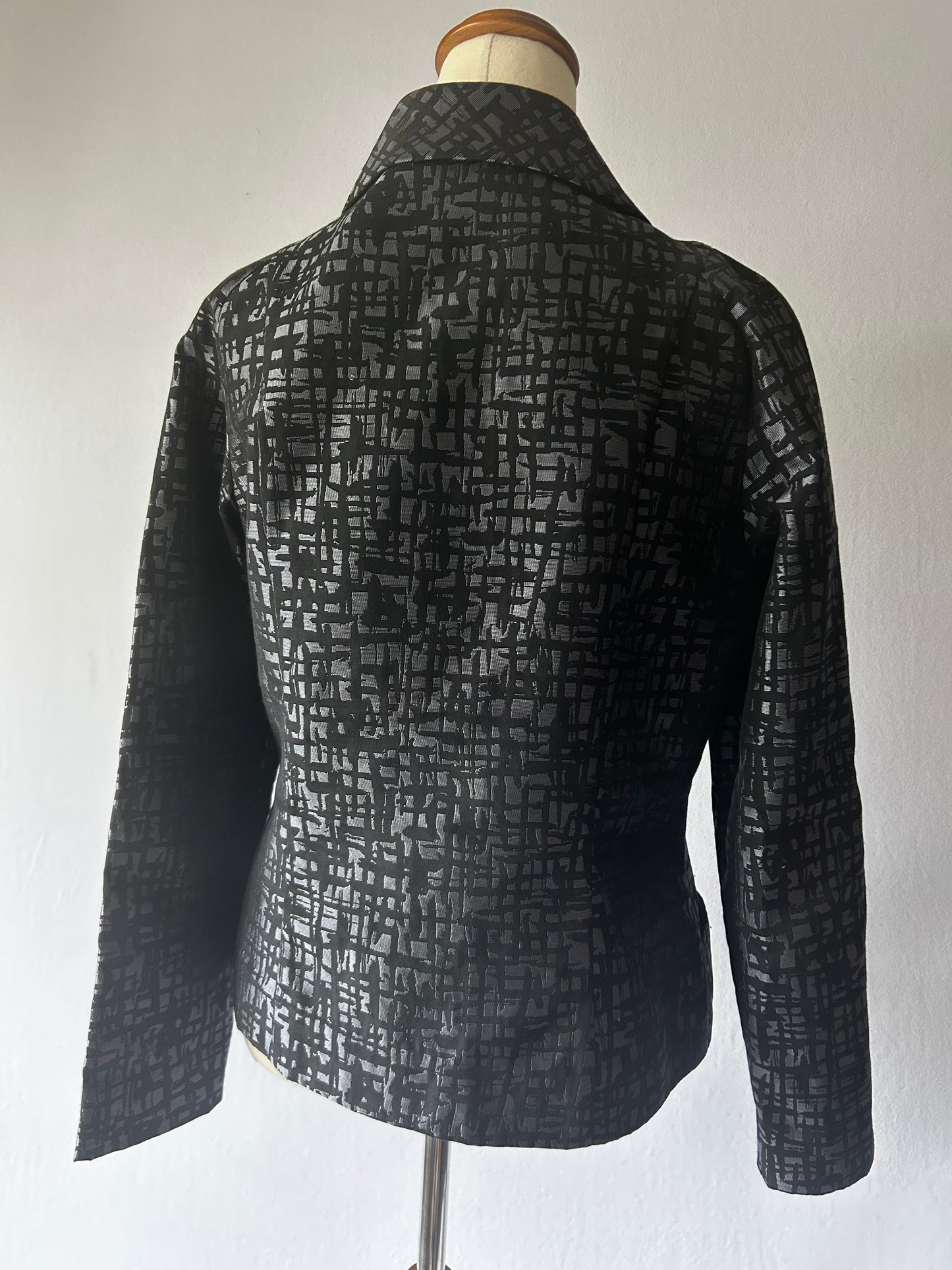 Anne Mardell Black Patterned Jacket – Size 12 – Made in New Zealand – Cotton Blend