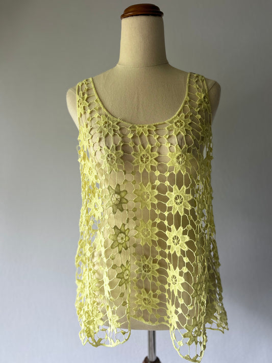 Crochet Floral Lace Tank Top - Boho Summer Layer - Size Large
