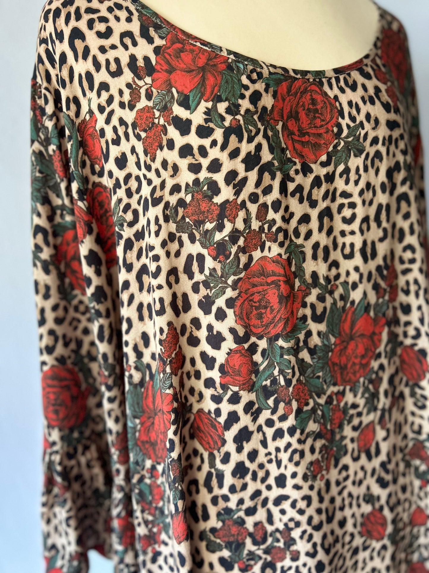 Leopard & Rose Print Tiered Smock Dress - Size 18
