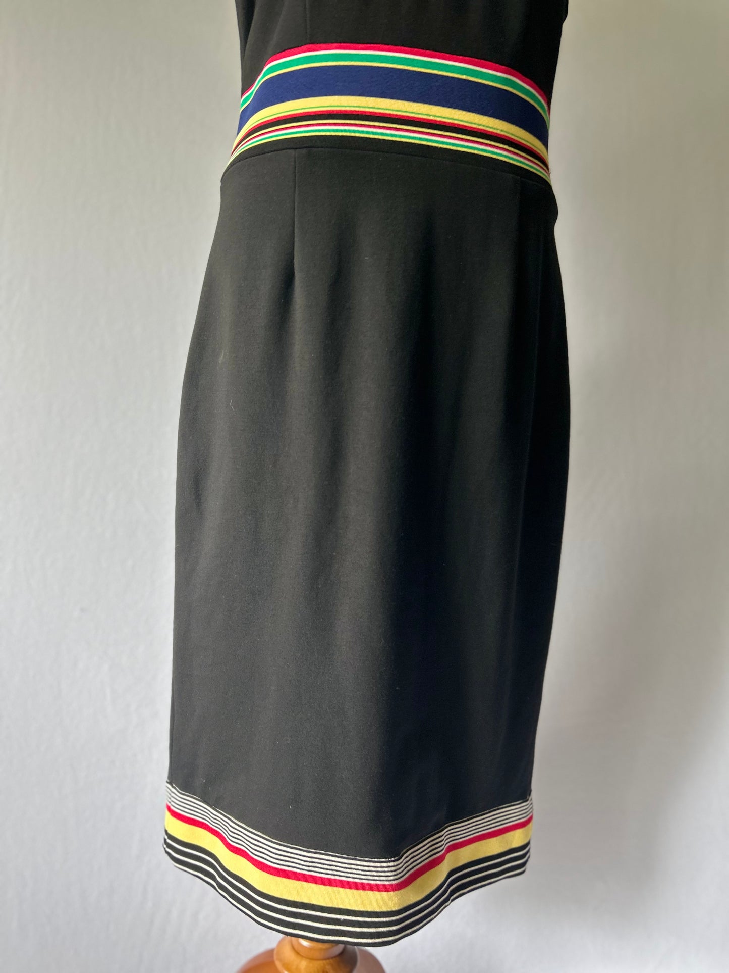 Diane von Furstenberg Black Dress with Colorful Stripes – Size 8