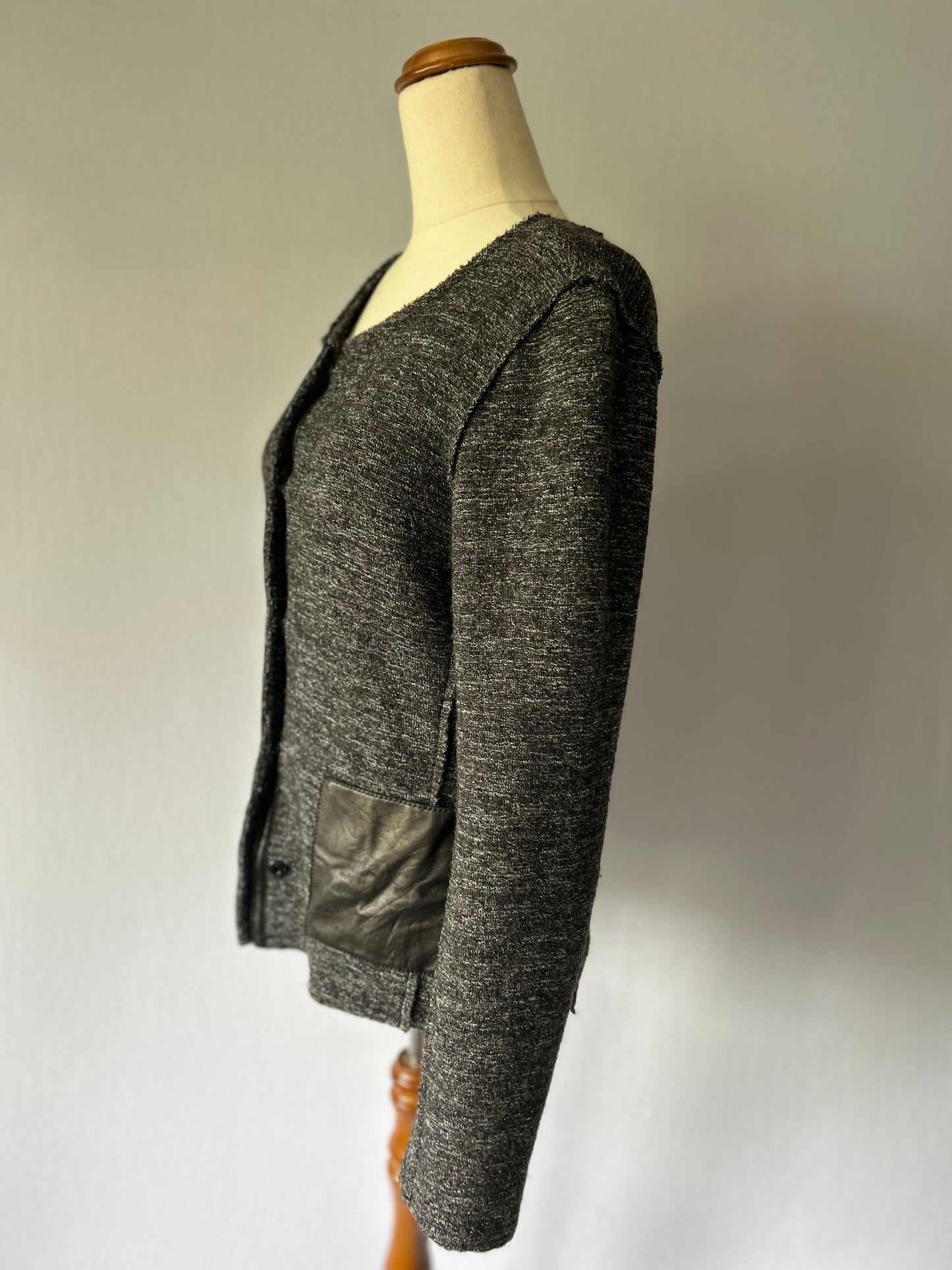 Graham & Spencer Wool-Blend Cardigan with Lambskin Leather Pockets – Size S