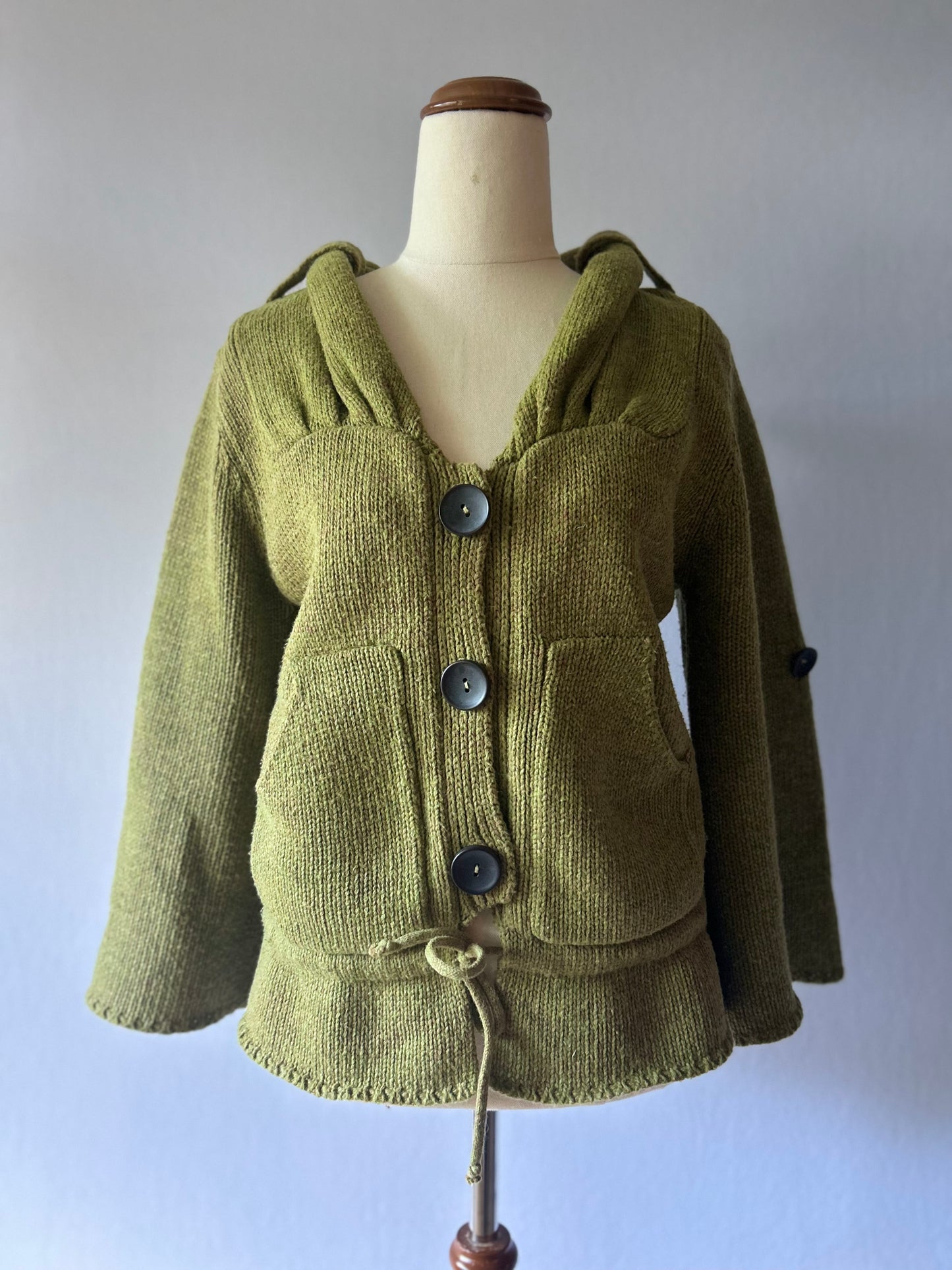 Olive Green Chunky Knit  Cardigan - Size S/M
