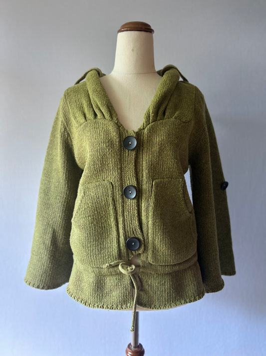 Olive Green Chunky Knit  Cardigan - Size S/M