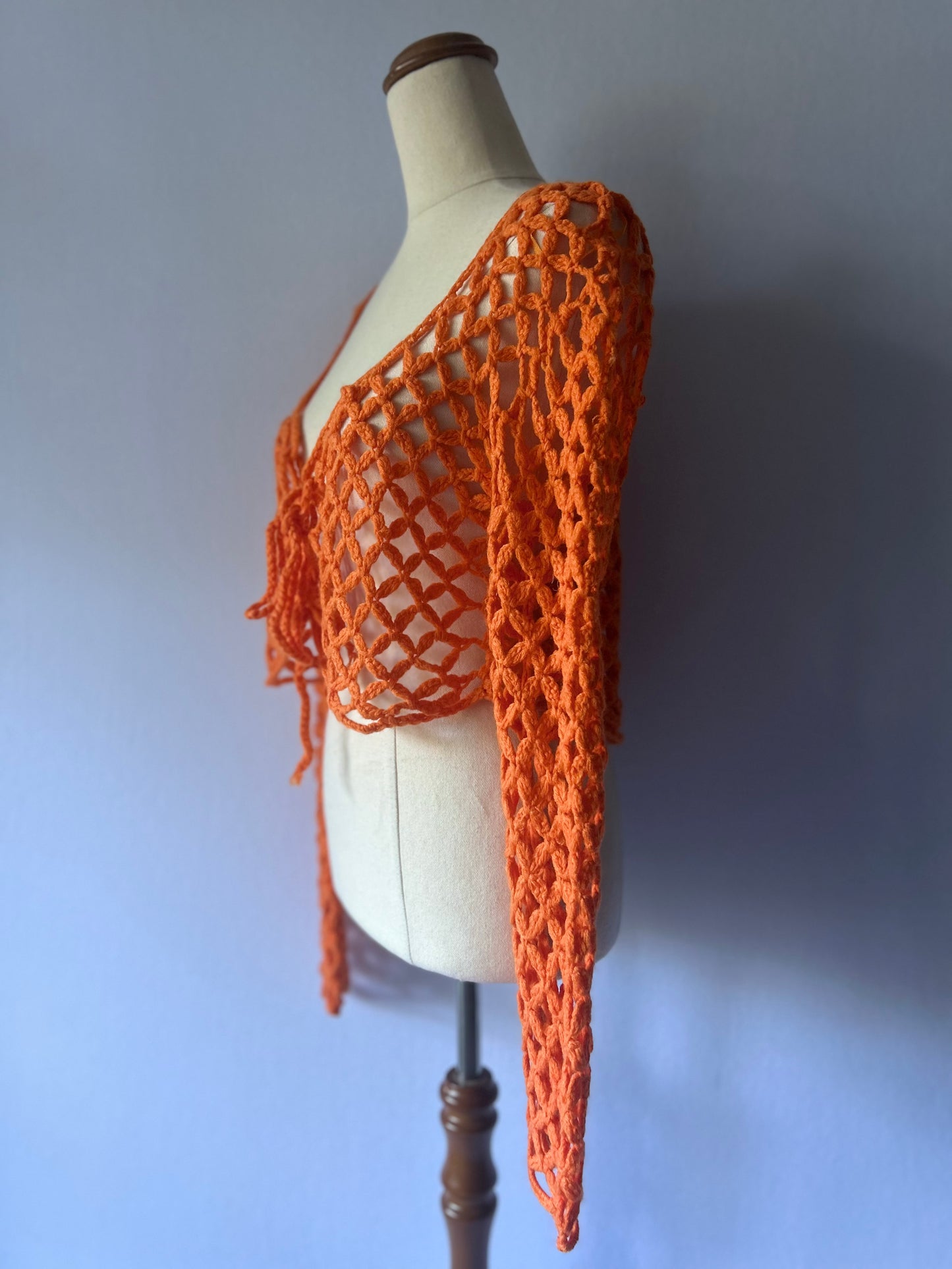 Pretty Little Thing Orange Crochet Knit Cropped Cardigan - Size L
