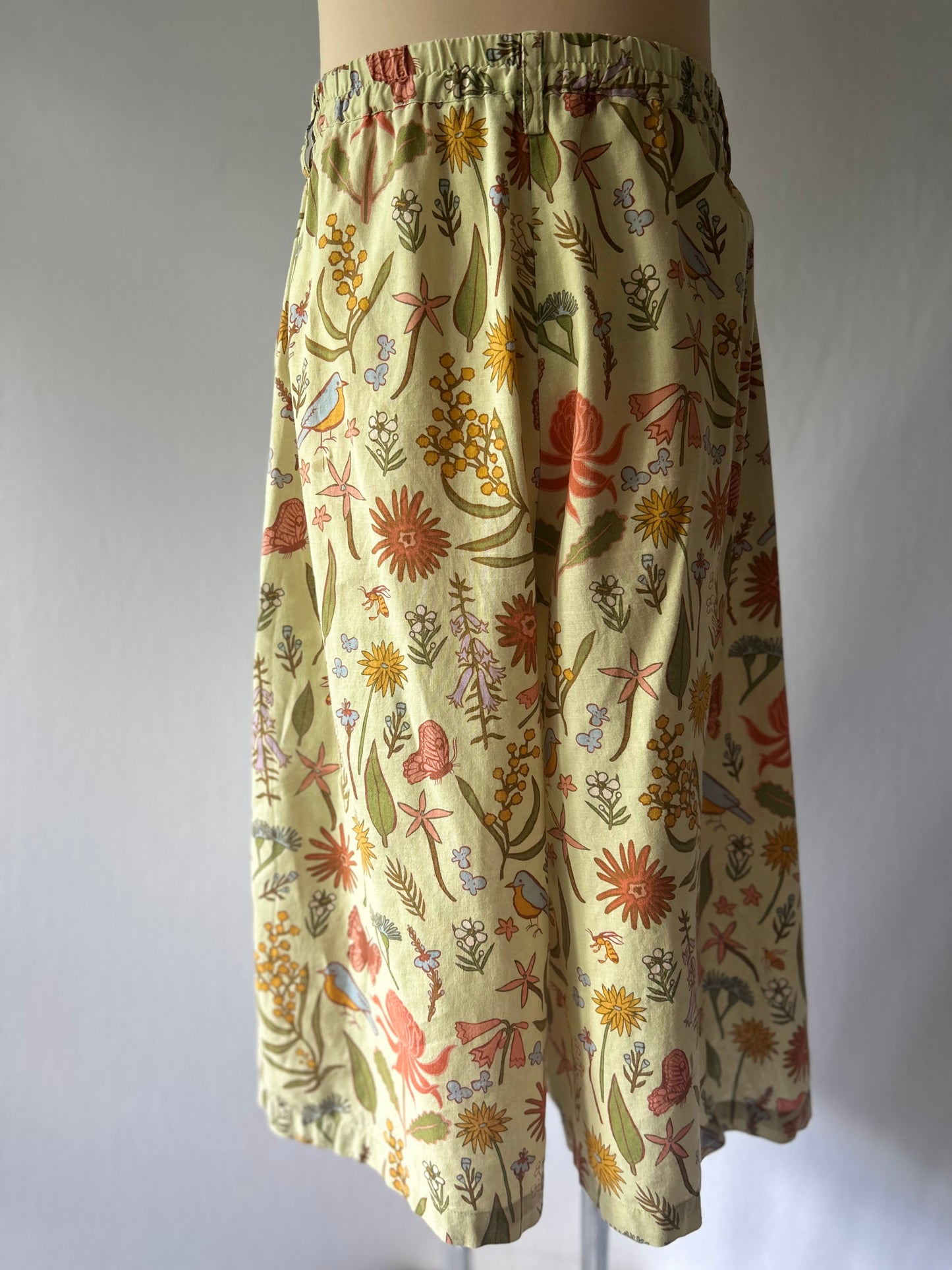 Princess Highway Floral & Bird Print Wide-Leg Linen Trousers - Size 10