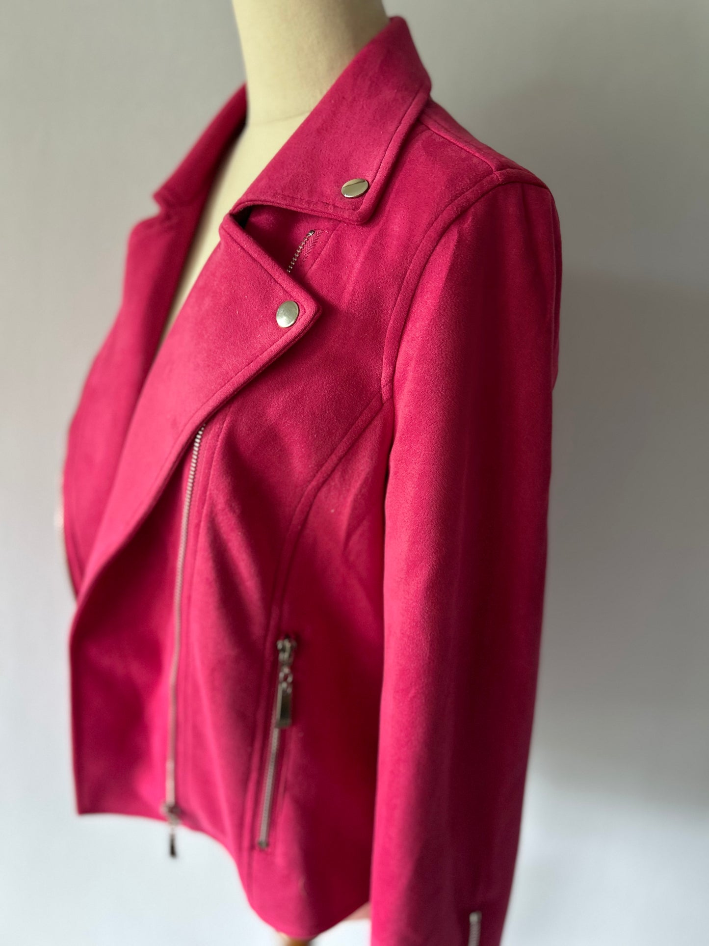 Lemon Tree Hot Pink Moto Jacket | Soft Touch Faux Suede | Size 10