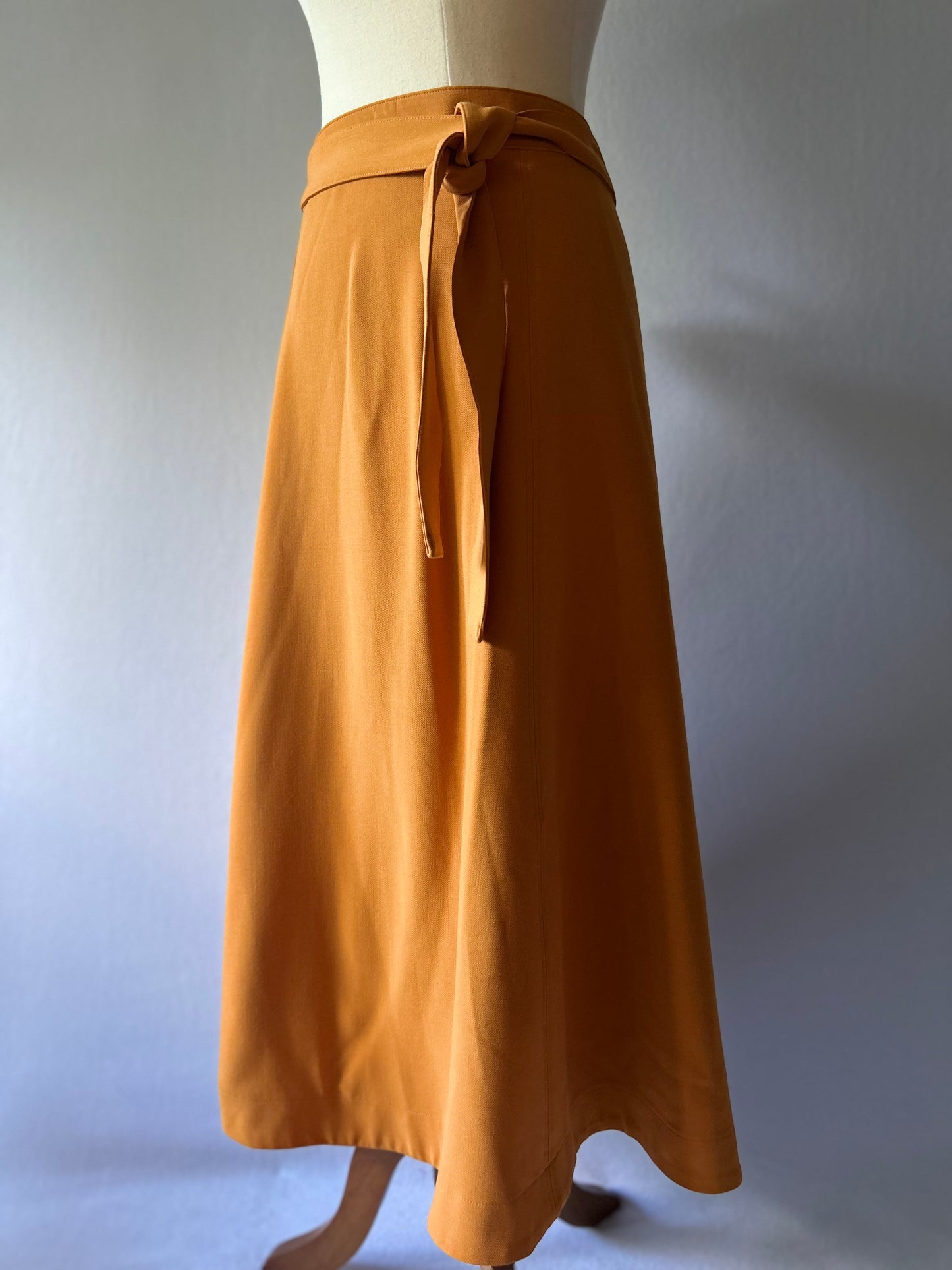 Burnt Orange  A-Line Midi Skirt with Tie Waist - Size 12
