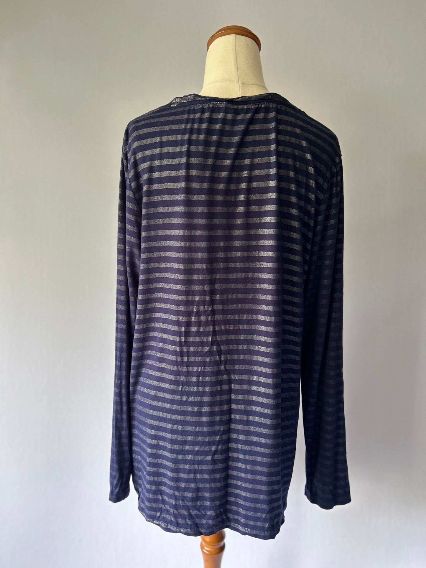 Navy Shimmer Striped Relaxed Top – Size L