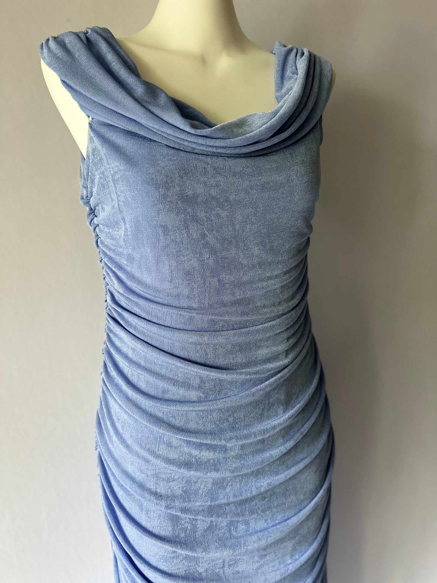 Periwinkle Ruched Cowl-Neck Maxi Dress - Size 14