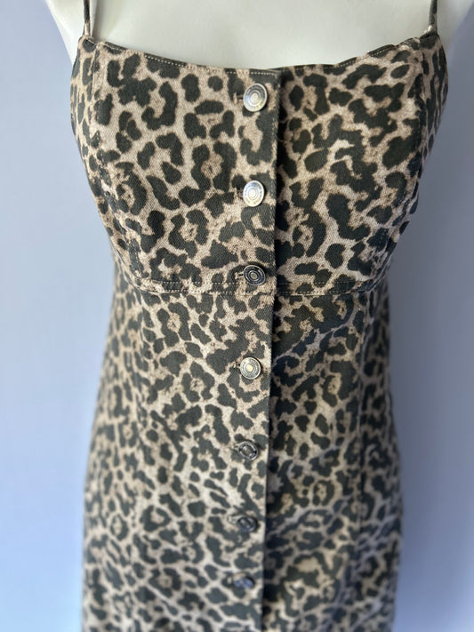 Leopard Print Cotton Button-Down Mini Dress - Size 10
