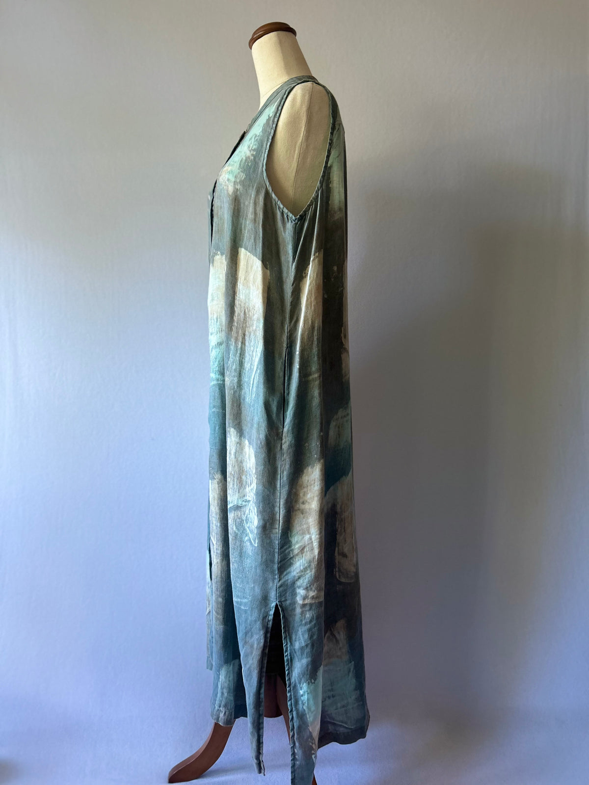 Abstract Brushstroke 100% Linen Sleeveless Shirt Dress - Size S (NZ 8)