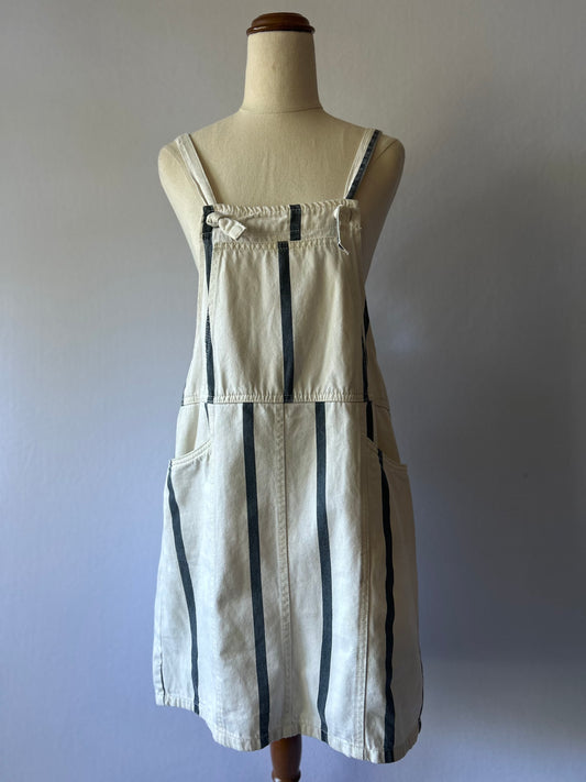 Off-White Navy Striped Cotton Dungaree Pinafore Dress - Size 10