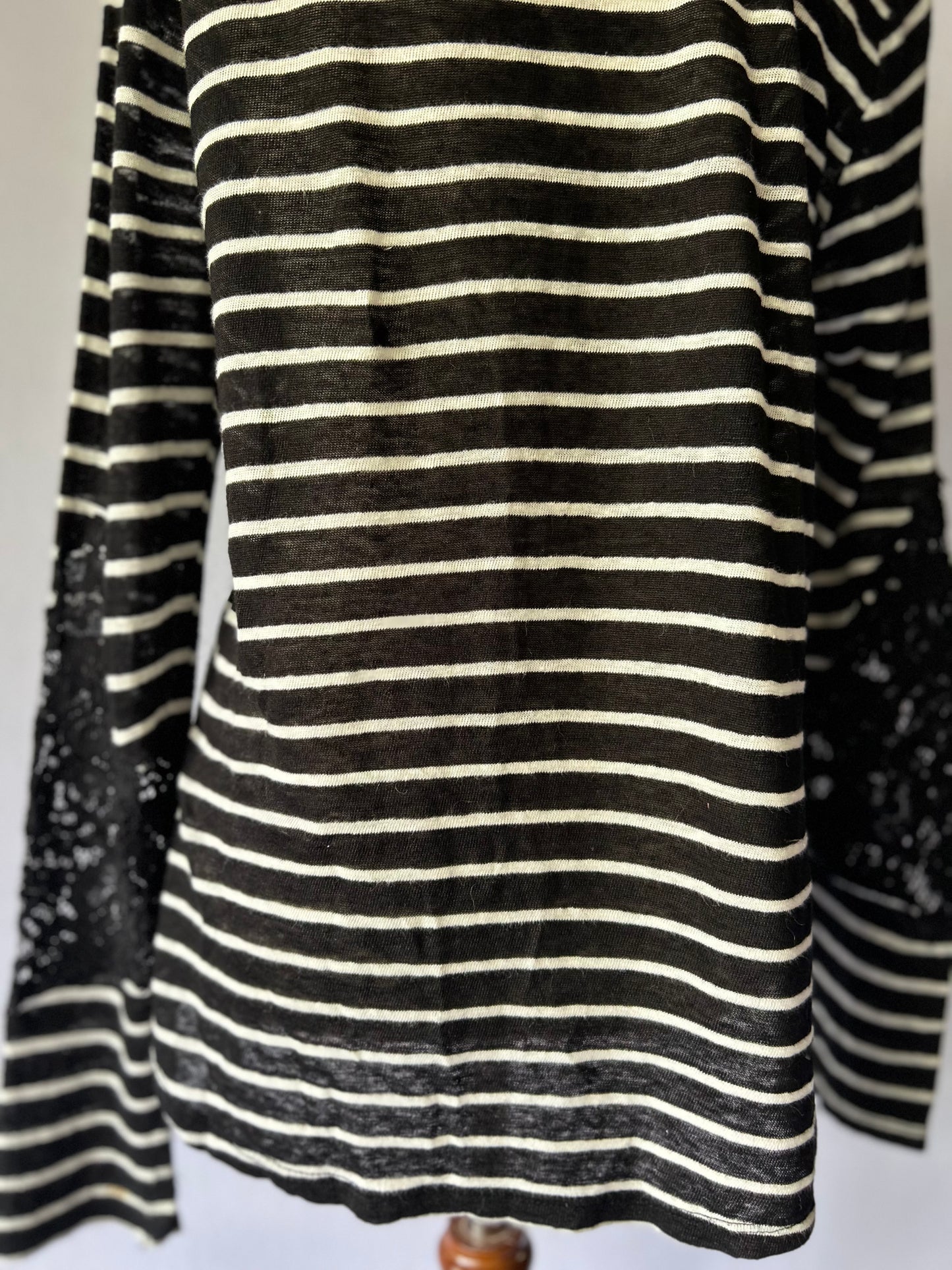 Zara Linen-Blend Lace-Detail Striped Top – Size M