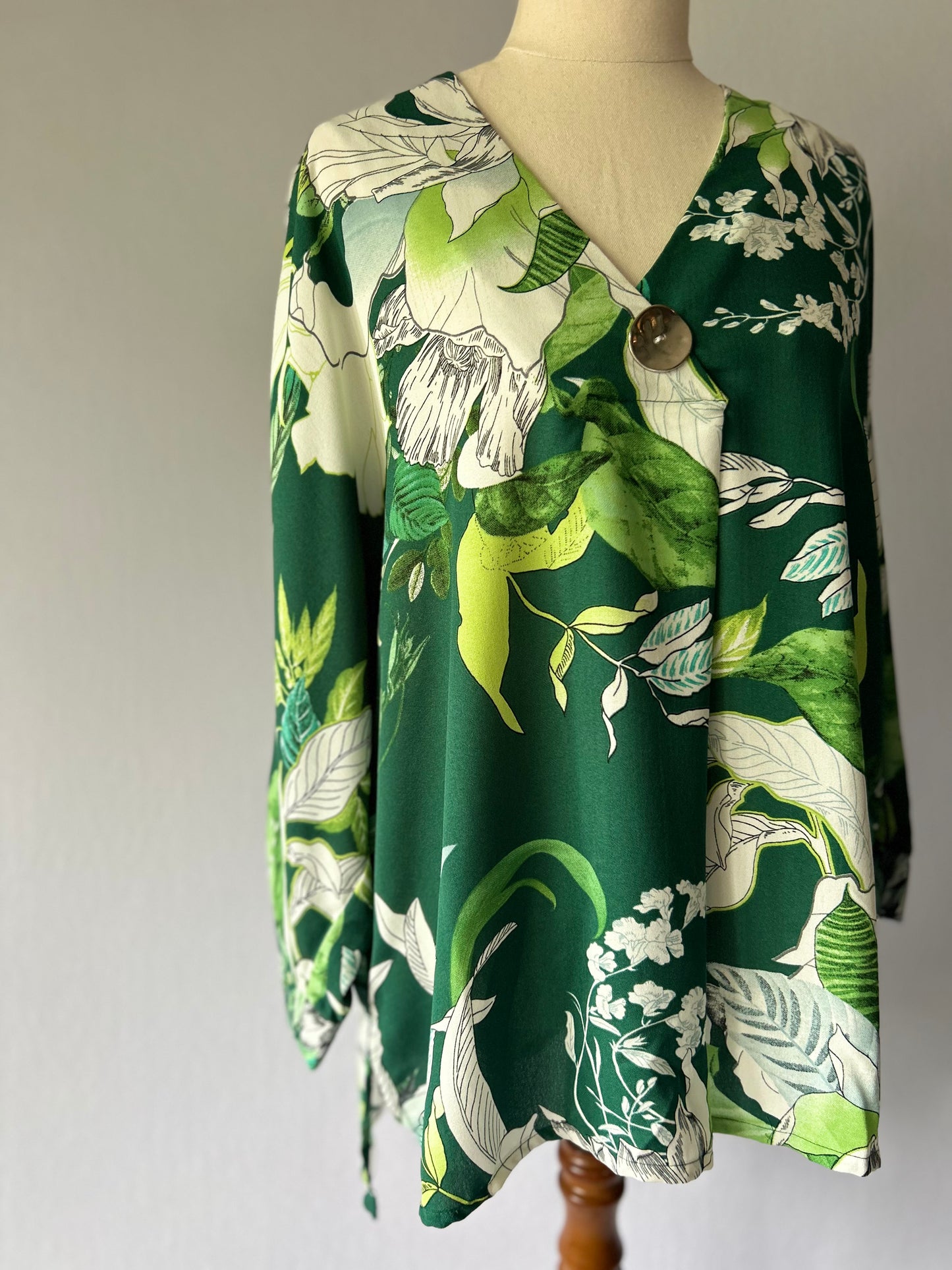 Lush Green Botanical Print Tunic Blouse - Oversize Fit