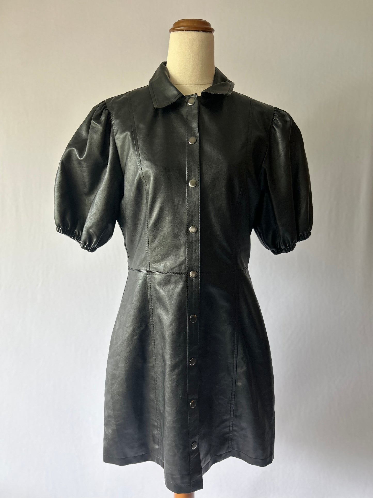 80s Style Black Faux Leather Dress – Size 10
